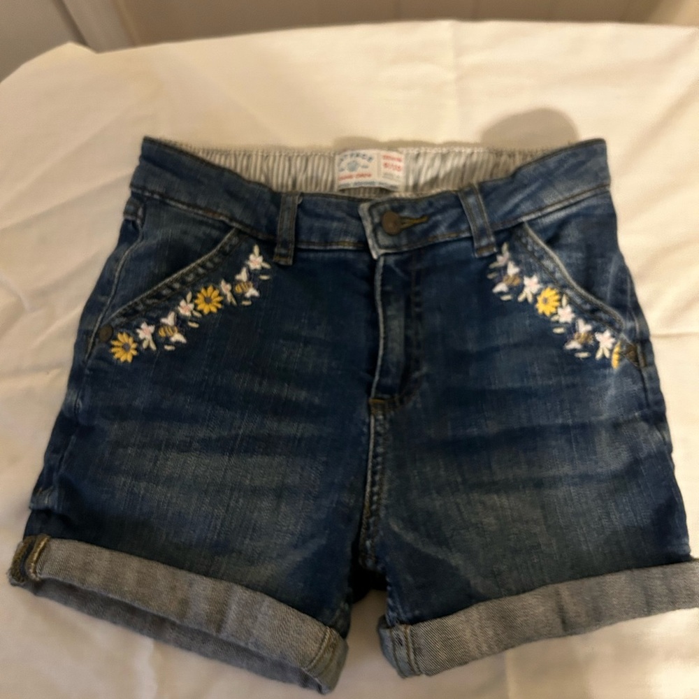 FatFace Floral Embroidered Denim Shorts Young Crew Size 9/10